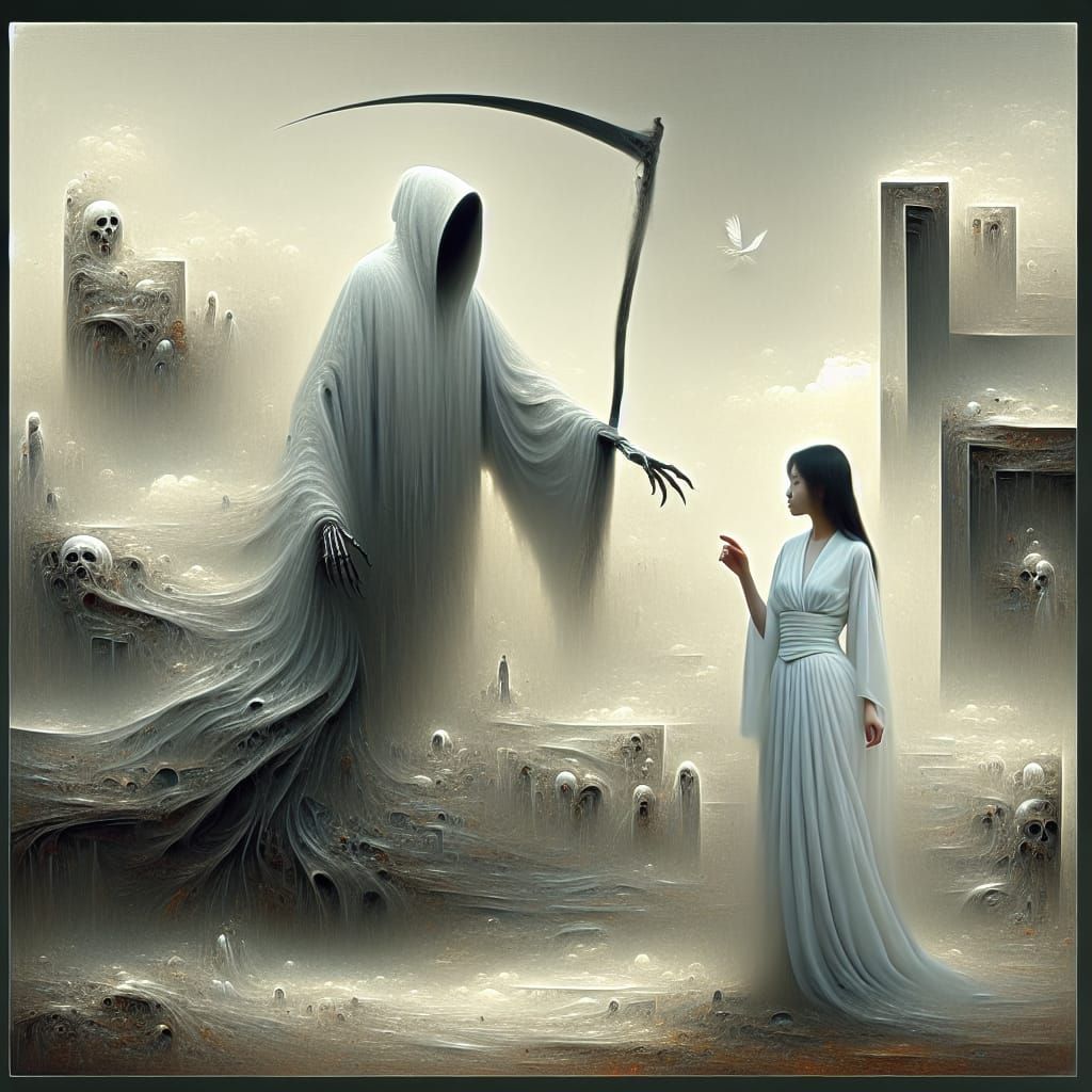 A spectral embodiment of the Grim Reaper of Death meeting a ...