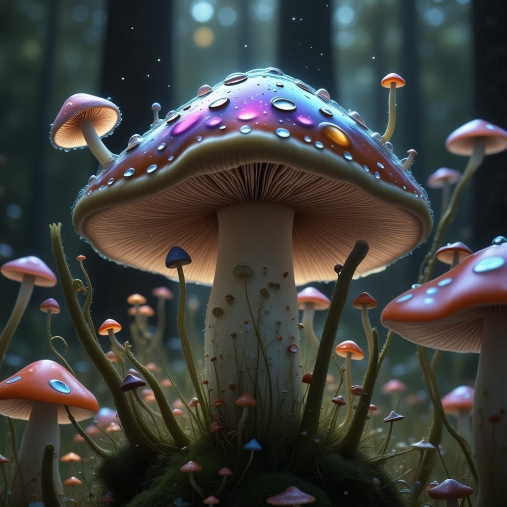 Majestic Millennium Mushroom Basks in Rainbow Radiance