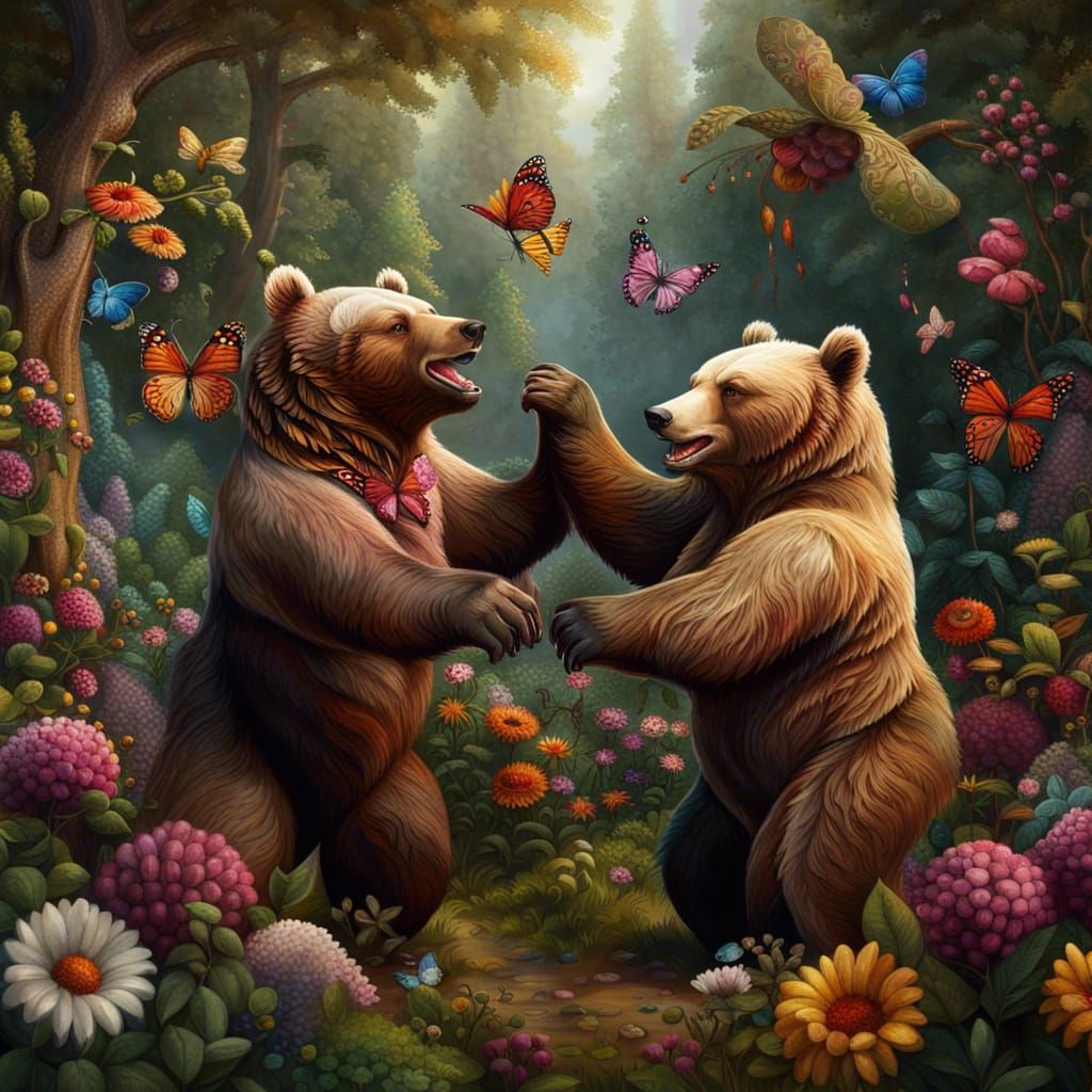 Joyful Bears Dancing in a Magical Forest