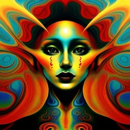 Psychedelic Woman in Expressionist Abstract Oil Painting