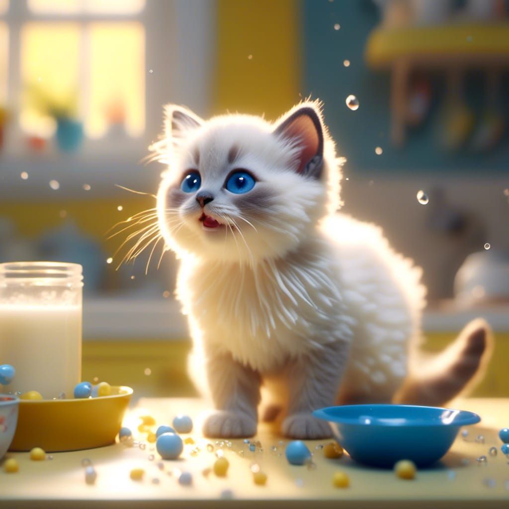 Sealpoint Ragdoll Kitten Enjoys Milk Bath