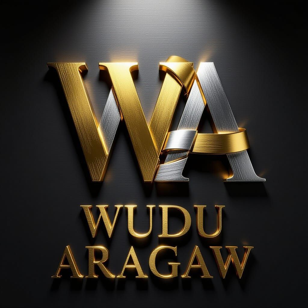 Brushed Gold and Silver Interlocking "WA" Logo - 3D Render