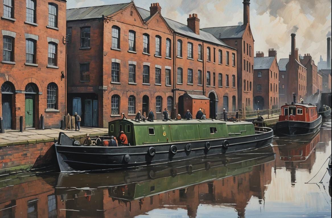 Industrial Canal Scene in Lowry Style