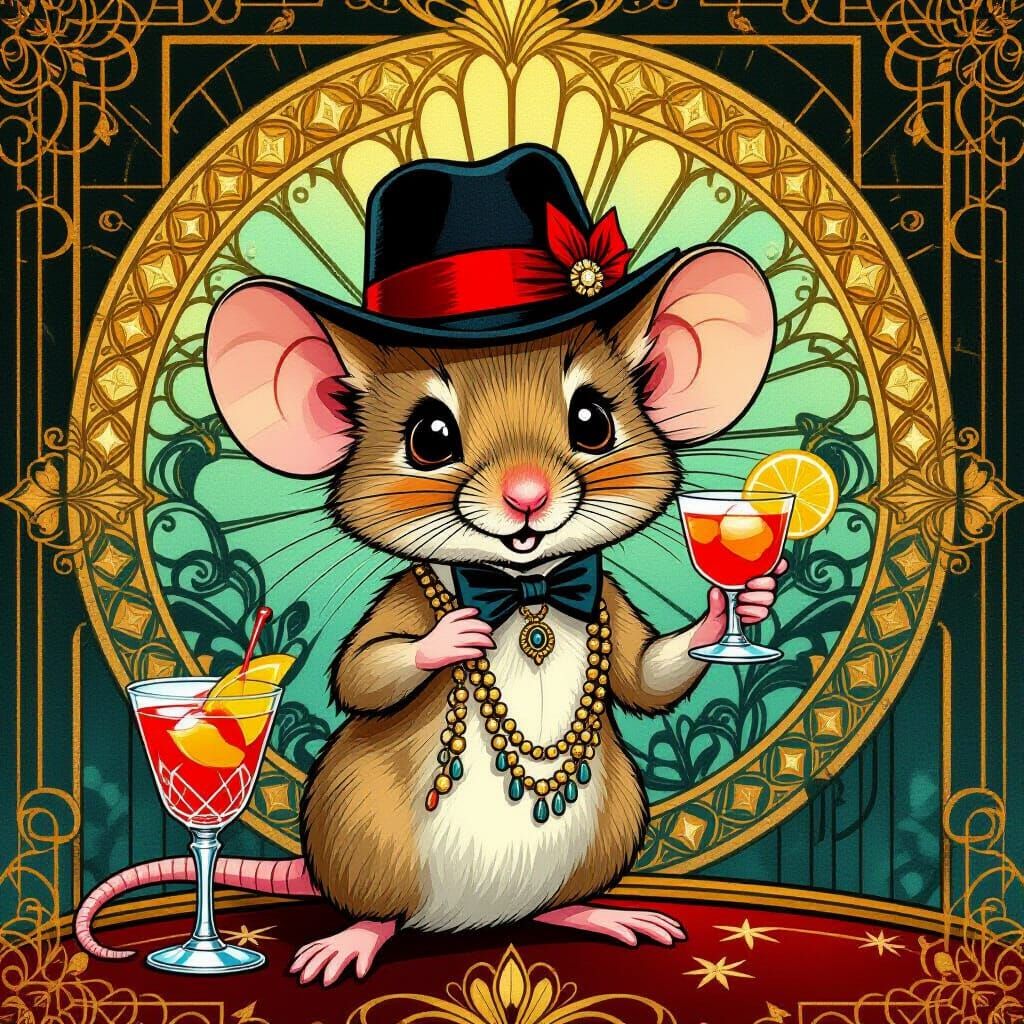Mouse in 1920s Flapper Pub, Art Nouveau Style