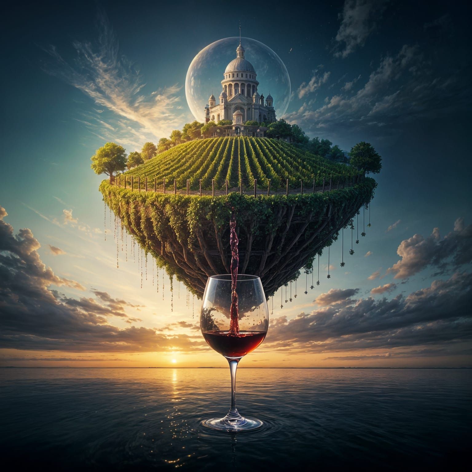 Floating Vineyard Island Unveils its Wine in a Glasswork of ...