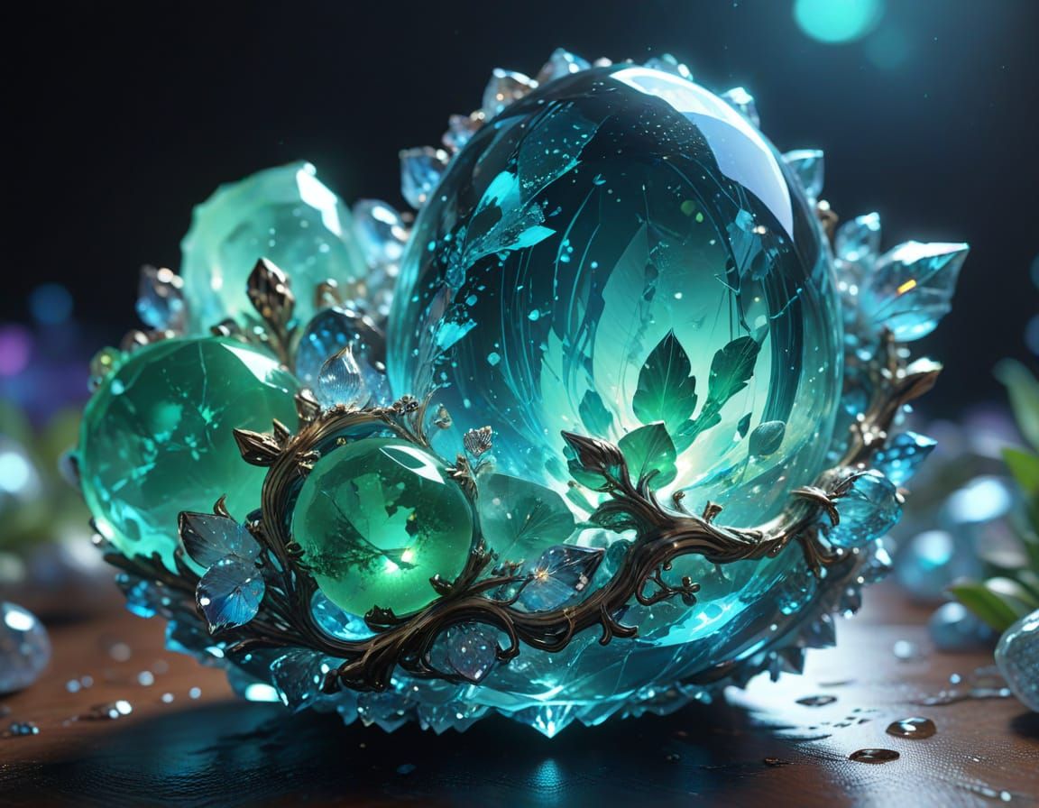 Bioluminescent Chrysoprase Gemstone: Hyper-Realistic Close-U...