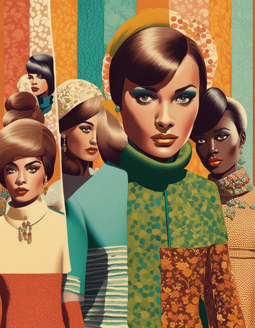 1960s Fashion Illustration of Eight Women
