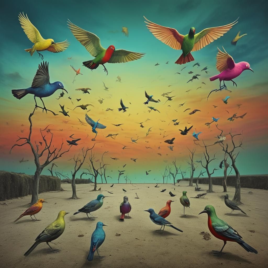 Eerie Birds in Liminal Space: A Surrealist Vision