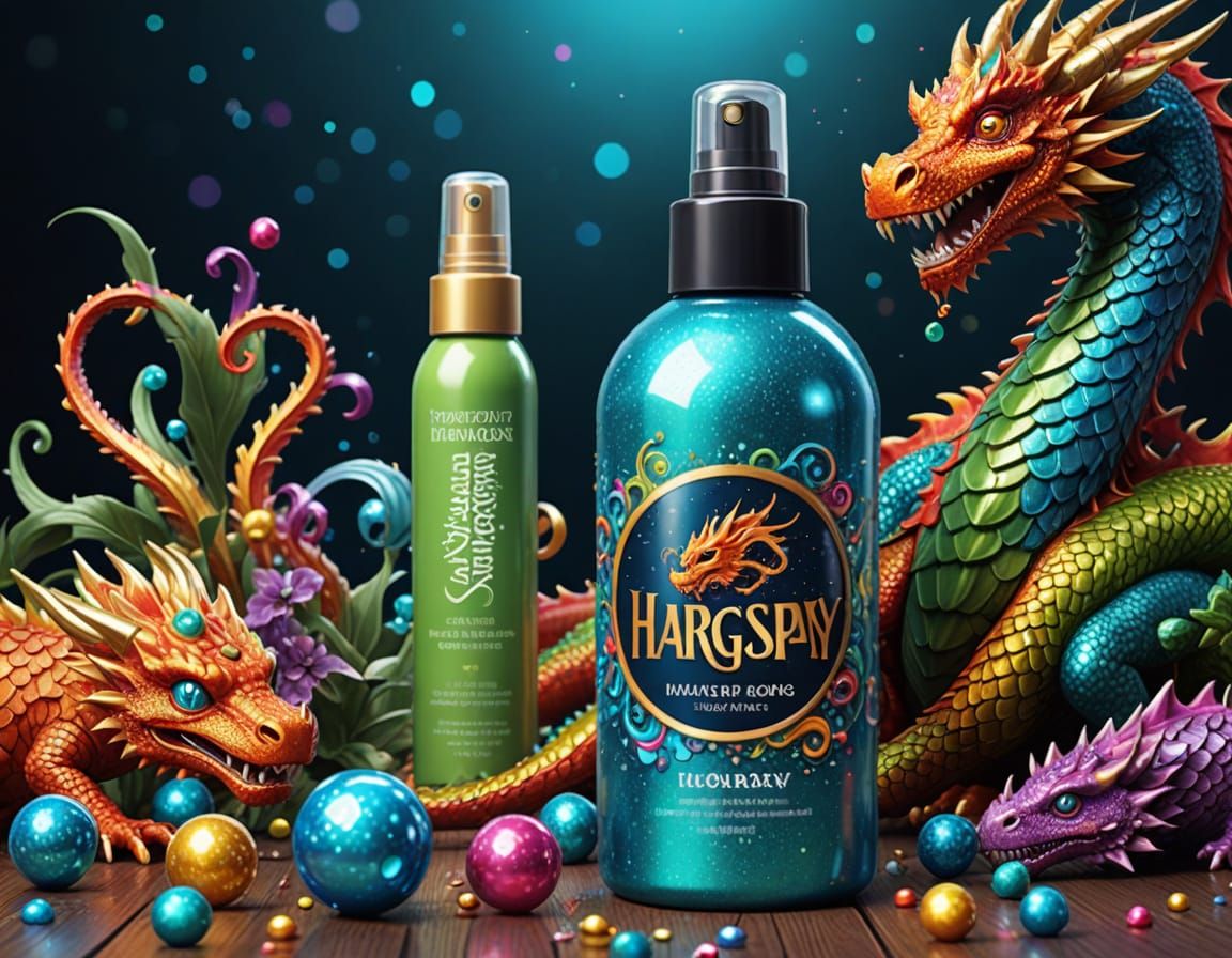Whimsical Fantasy Hairspray Bottle with Dragon and Sparkling...