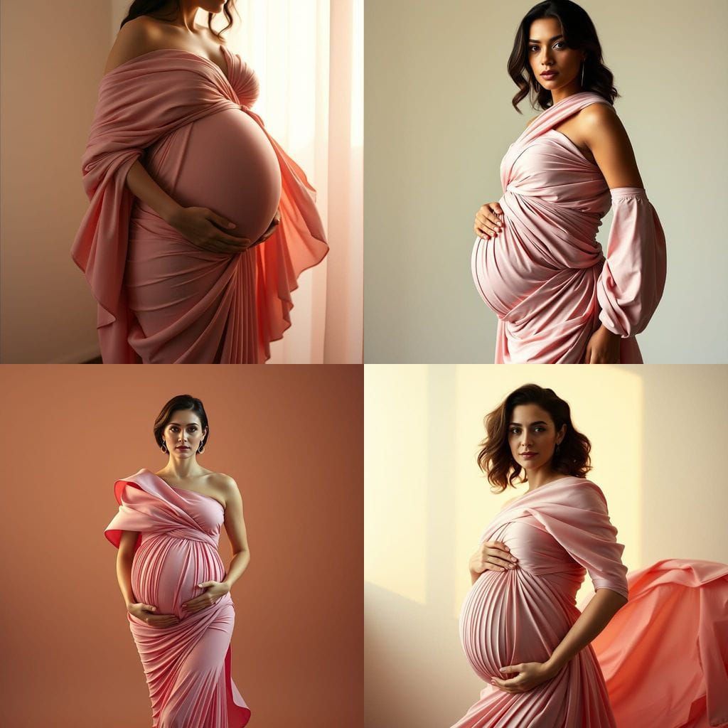 Elegant Maternity Outfit in Dusty Pink with Sculptural Pleat...