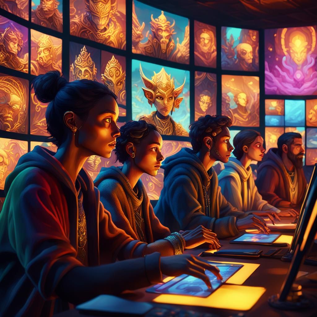 Intense Screen Stares in Stylized Fantasy Art