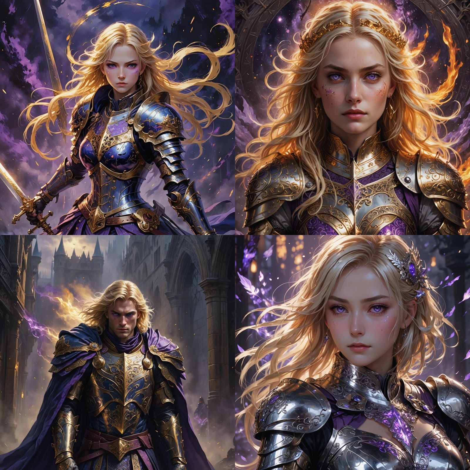 Blonde Knight with Purple Eyes in Anime Style