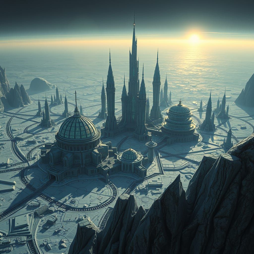 Futuristic Ganymede Cityscape with Iridescent Domes and Crys...