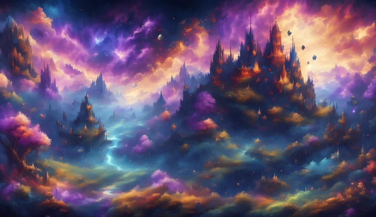 Fantastical Owl Kitten in Tree: Detailed Matte Painting