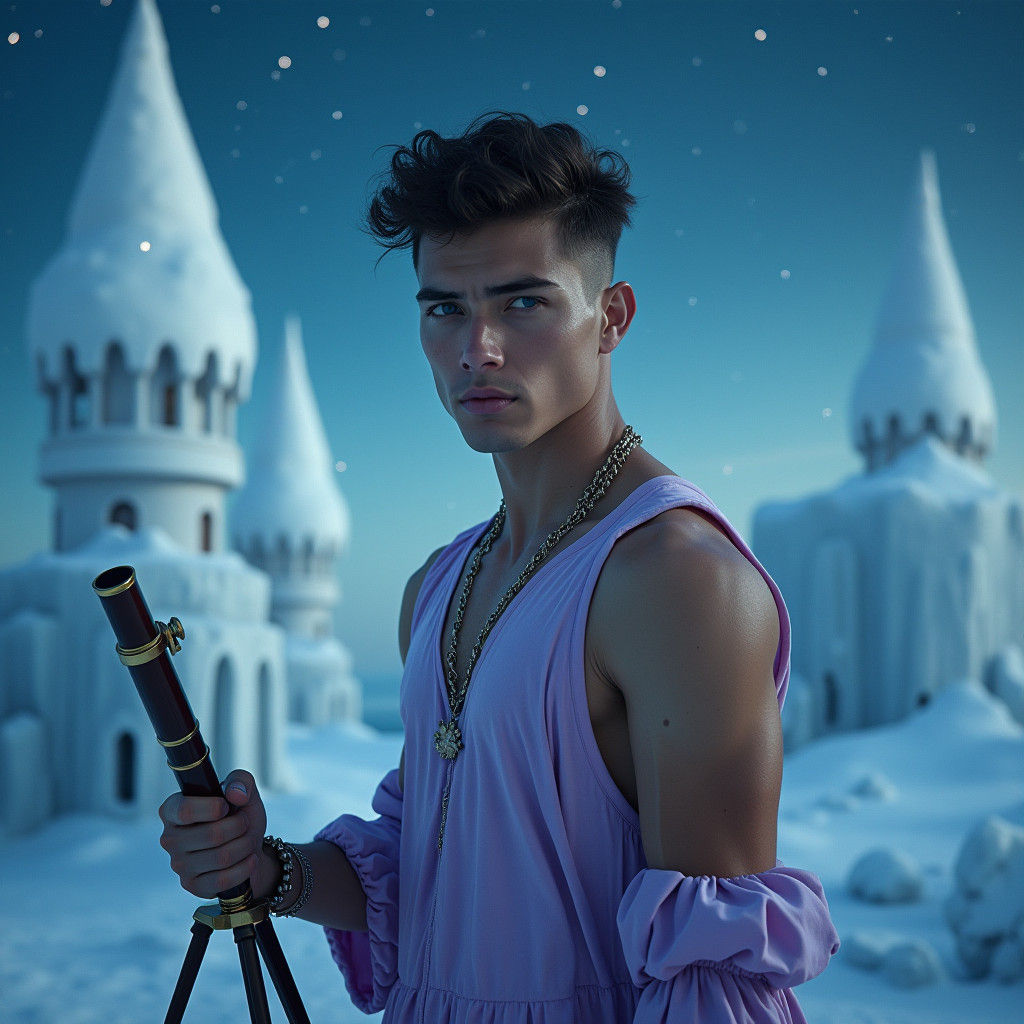 British Man in Lilac Dress on Ice Castle