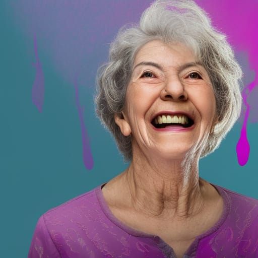Hyperrealistic Portrait of a Smiling Elderly Woman