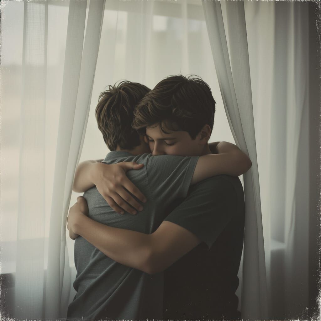 Tender Embrace Captured in Softly Blurred Polaroid Photo