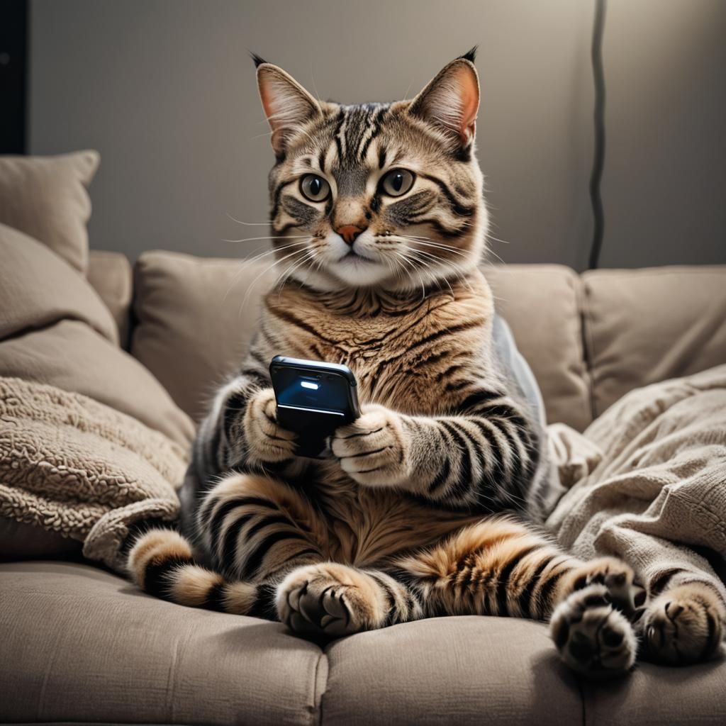 Cat Watching Funny Videos: Hyperrealistic Dynamic Lighting