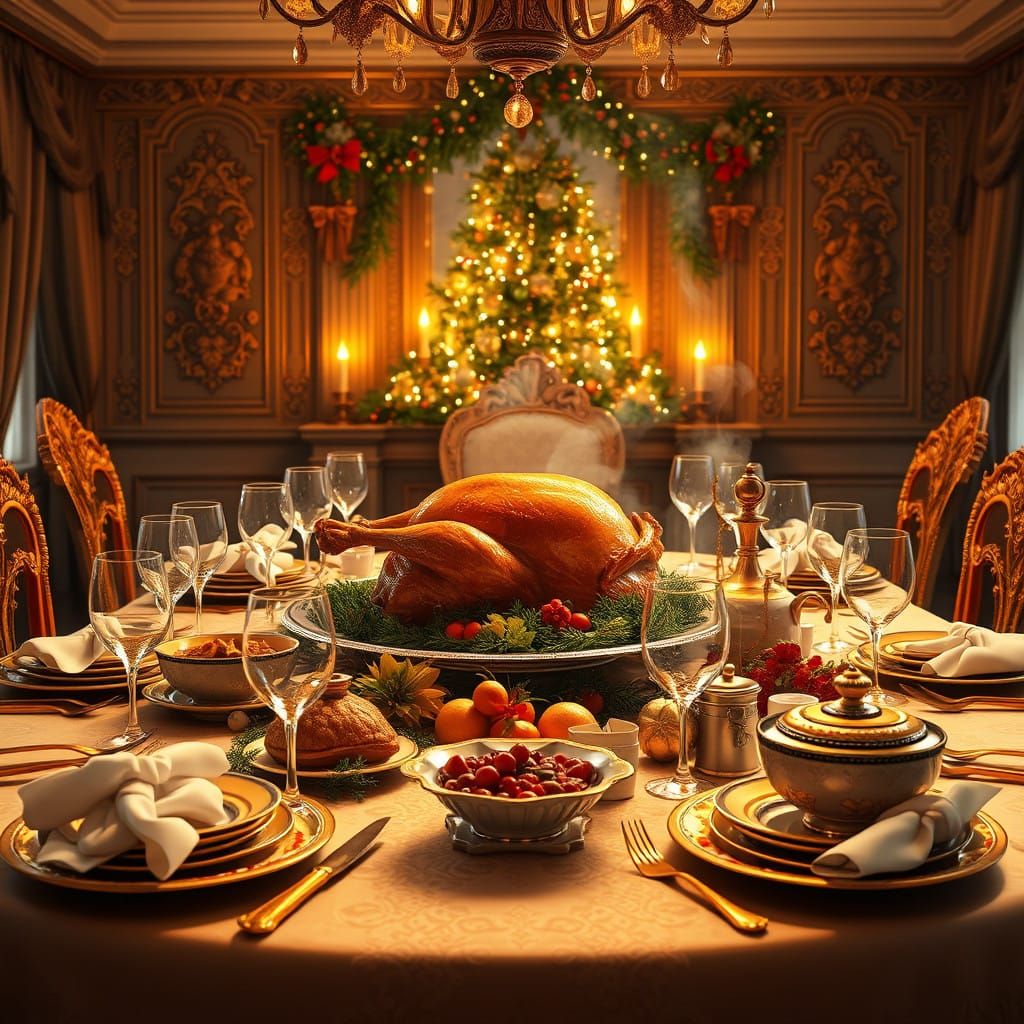 Luxurious Christmas Feast in Vibrant, Festive Hues