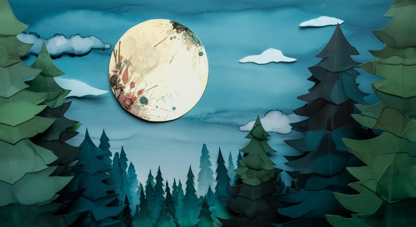 Paper Dreamscape: Moonlit Forest with Botanical Art