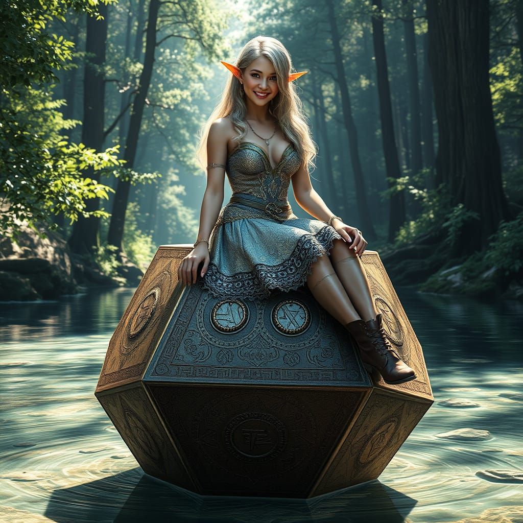 Ethereal Elven Goddess on Bronze Dodecahedron