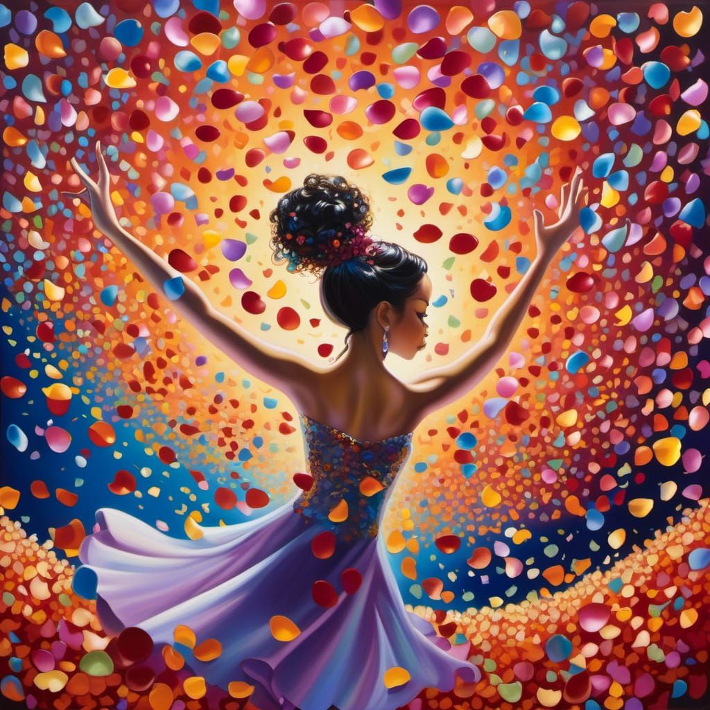 Colorful Petals Rain on Happy Dancer