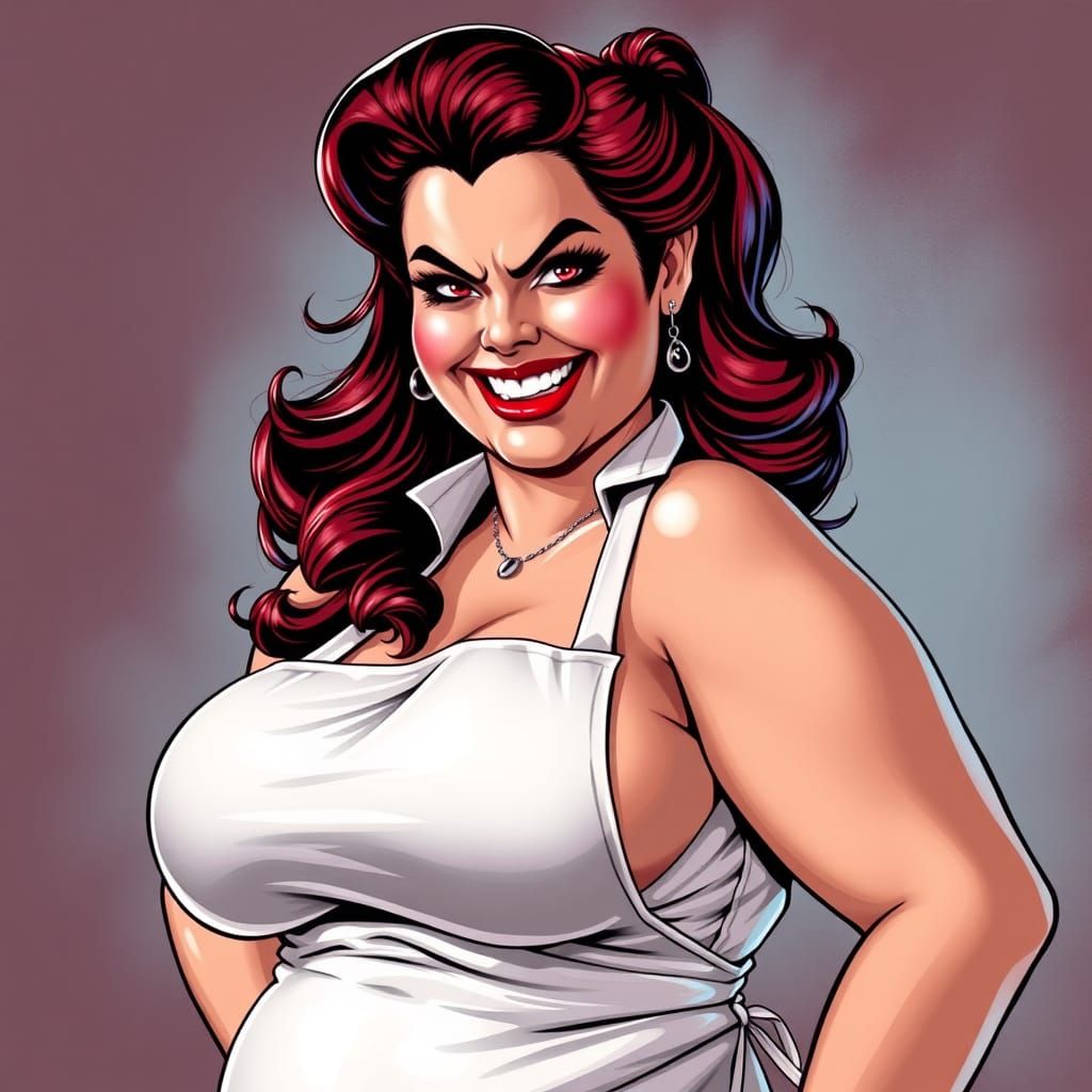 Fierce Bbw Pin-Up in White Latex Apron
