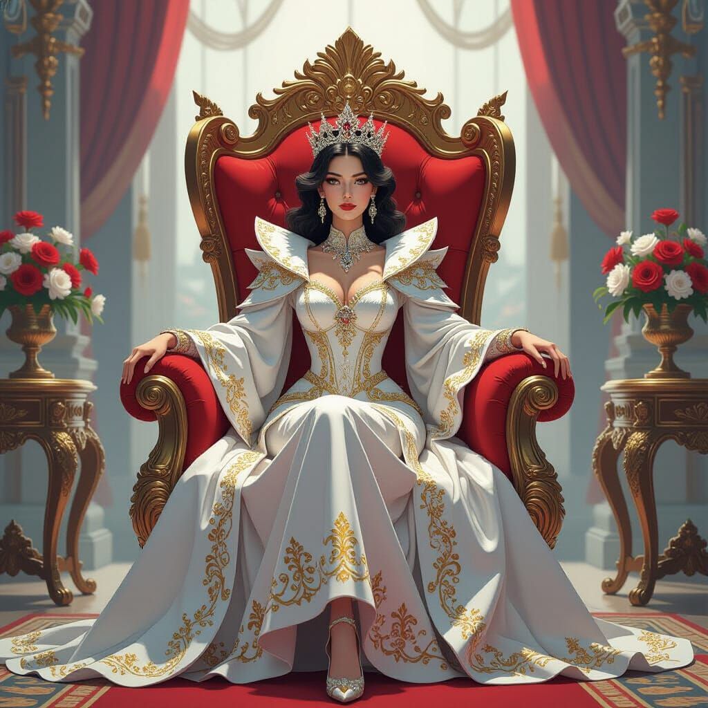 Majestic Queen on Throne in Elegant Style