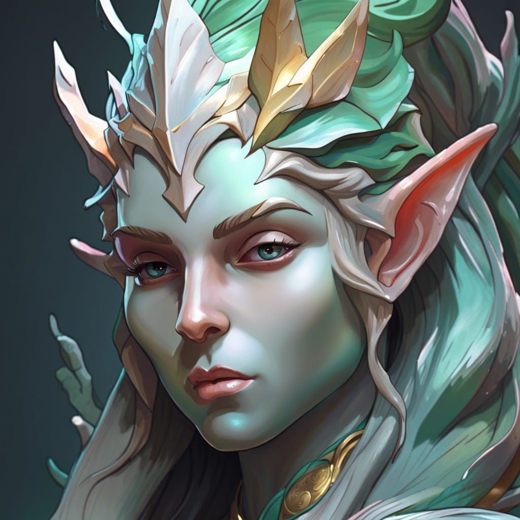 Fantasy Elf Marble Statue Portrait in 8K