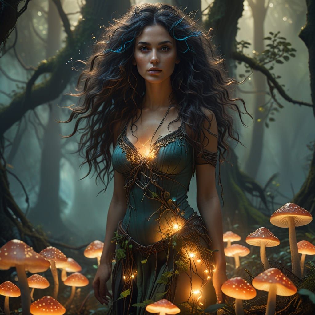 Surreal Sorceress Emerges from the Enchanted Forest