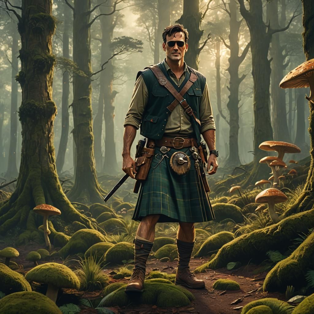 Ash Williams in Mystical Forest: Fantasy Concept Art