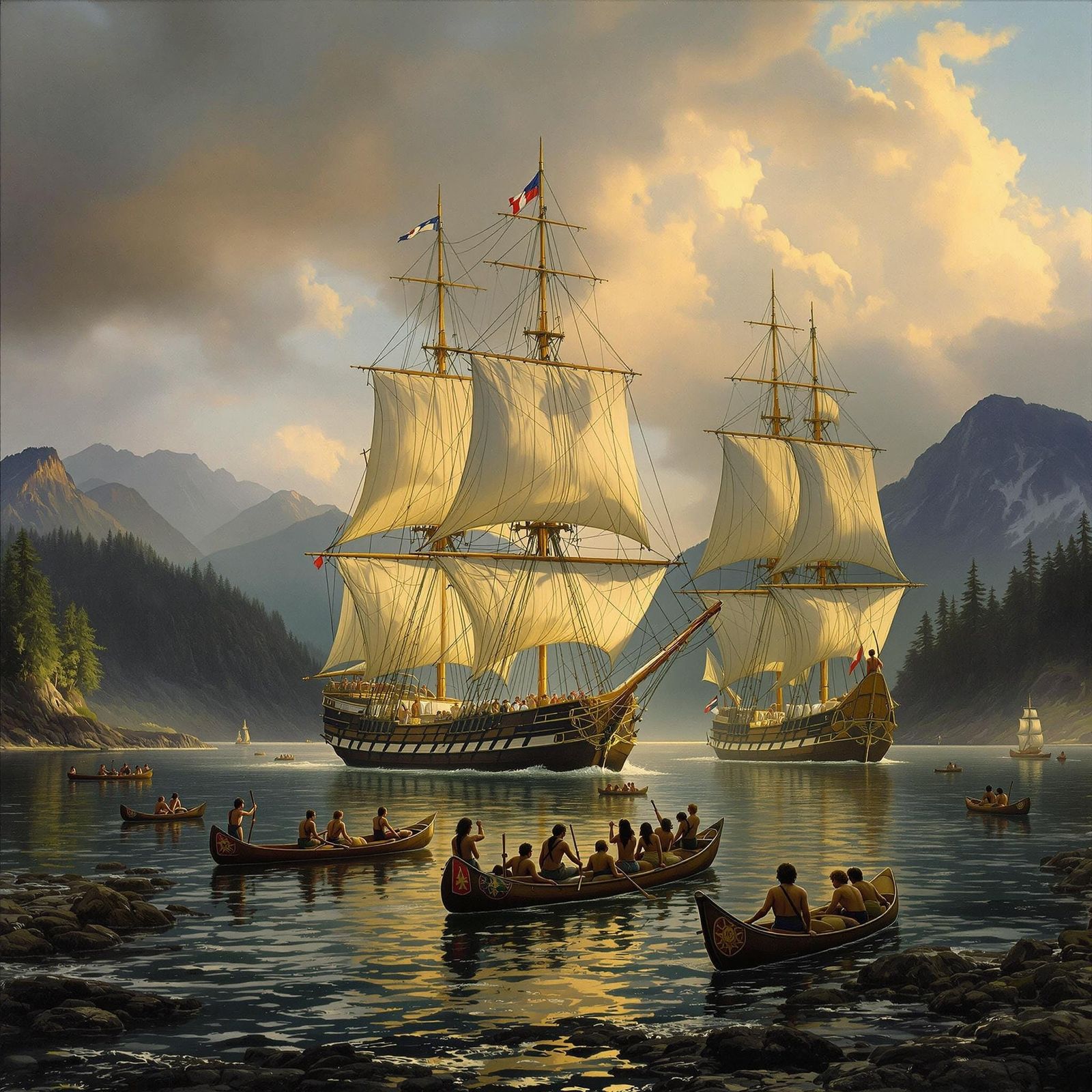 Cook's Ships Arrive at Nootka Sound, Oil Painting
