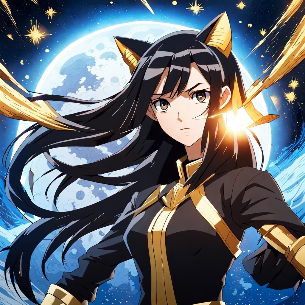 Epic Cosmic Battle with Cat-Eared Girl