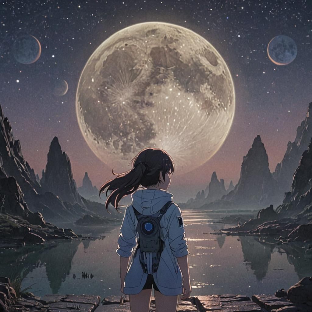 Anime Character on Alien World in Watercolor Style