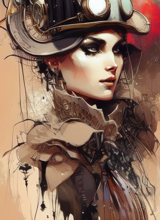 Steampunk Woman Portrait in Victorian Fashion