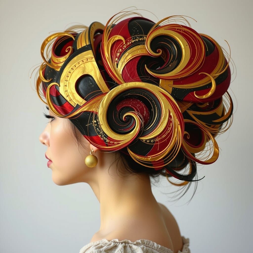 Abstract Expressionist Painting with Iridescent Swirls