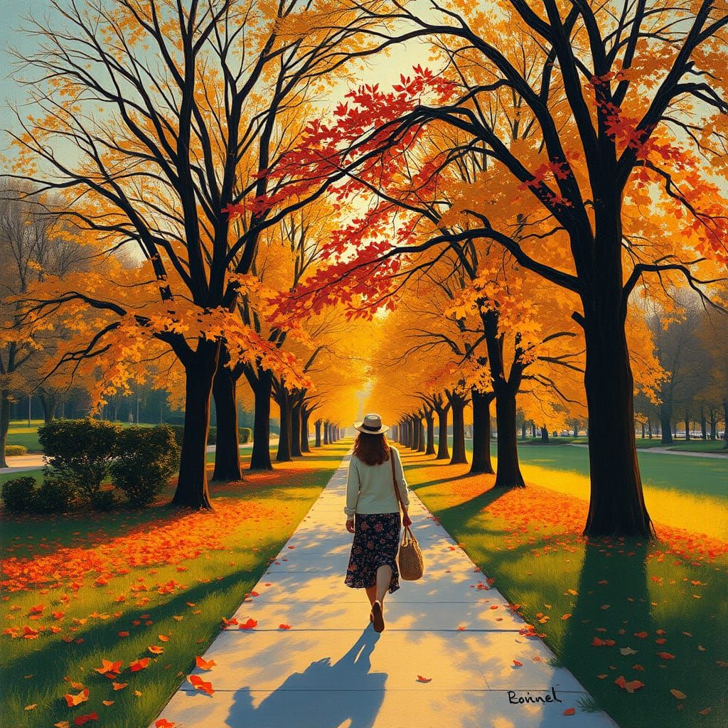 Woman in Park: Summer to Fall Night