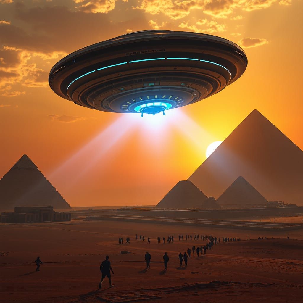 Futuristic Alien UFO Descends Upon Giza Pyramids