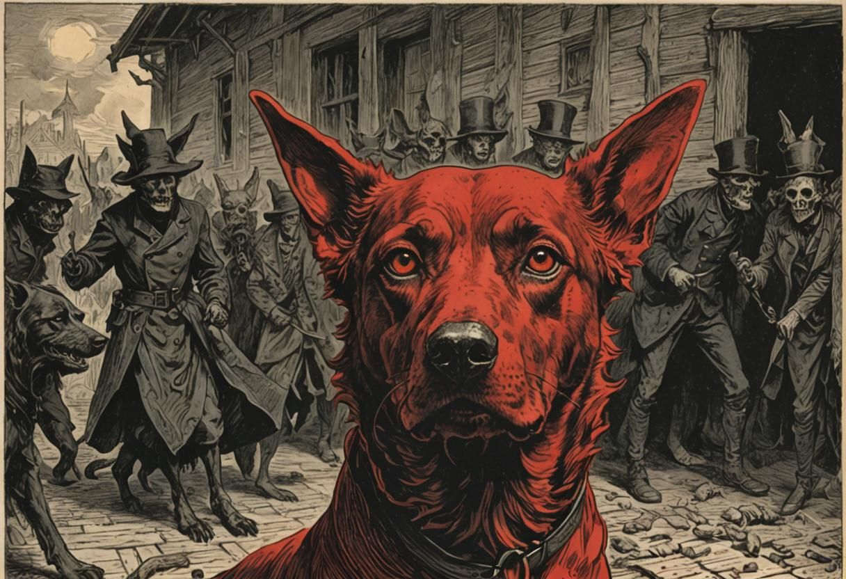 Menacing Black and Red Dog in Horror Style
