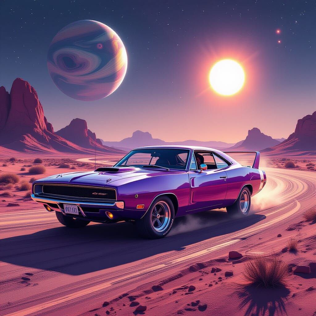 1969 Dodge Charger Daytona Drifts on Alien Planet