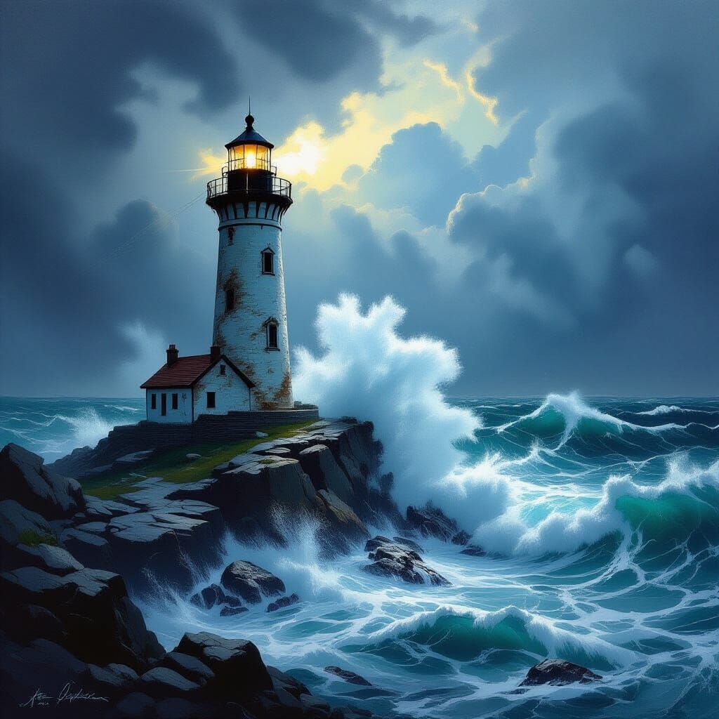 Lighthouse in Storm: Dramatic Maritime Fantasy