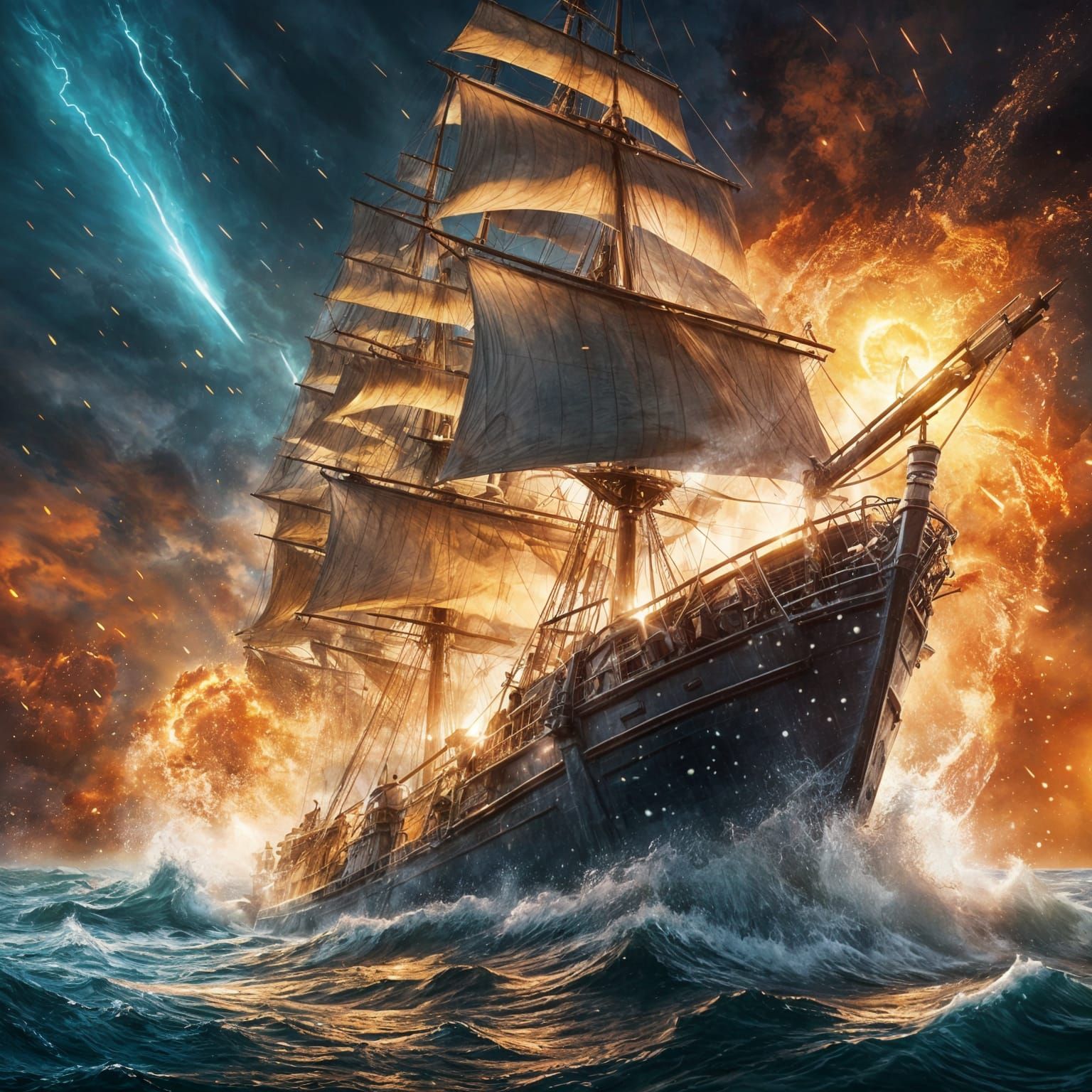 Stormy Seas Rocket Launch: Hyperrealistic Splash Art