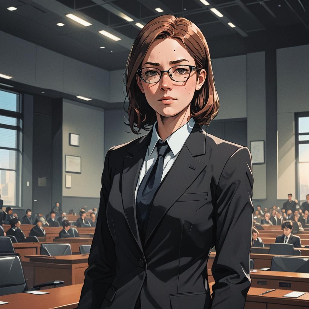 Anime Portrait of Irish Lawyer in Courtroom