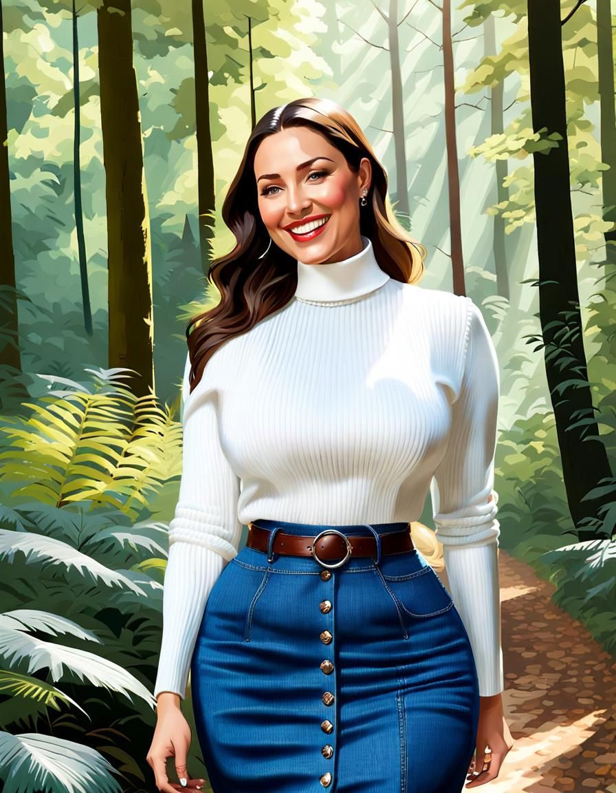 Elegant Woman in Forest, as Oil Painting