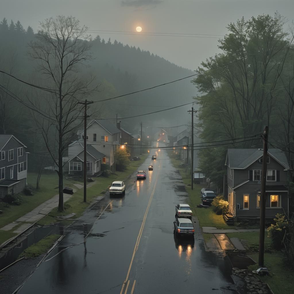 Surreal Dawn Scene in Cinematic Style