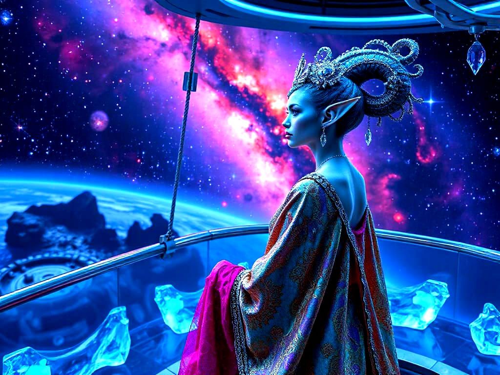 Alien Princess on Derelict Starship: 3D Surreal Art