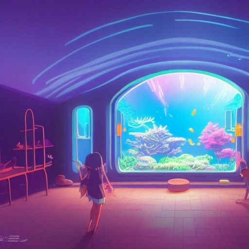 Magical Rainbow Fish Aquarium in Studio Ghibli Style