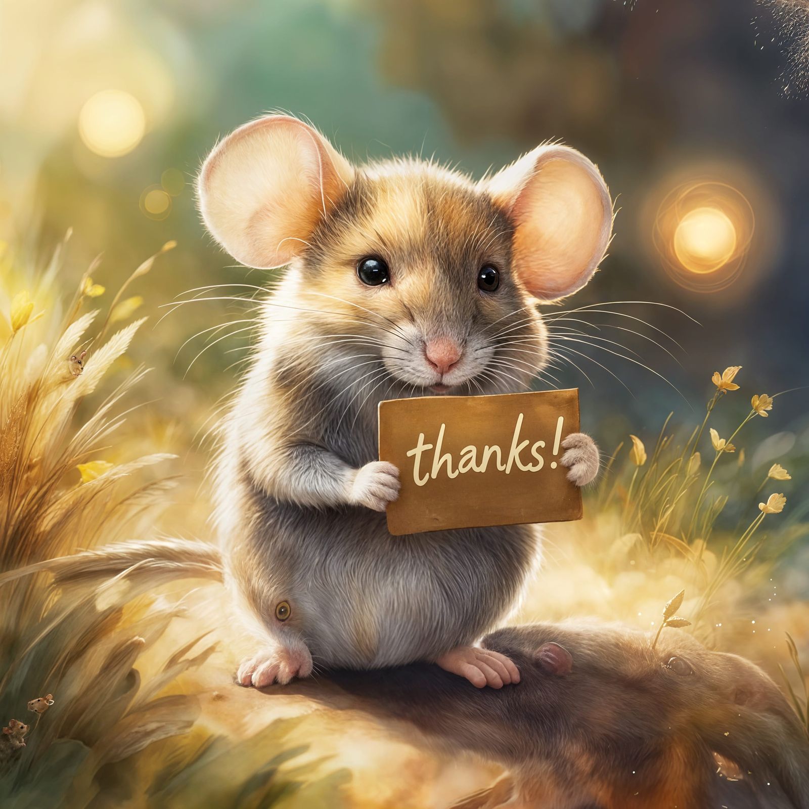 Adorable Mouse Holds Thank You Sign: Digital Painting