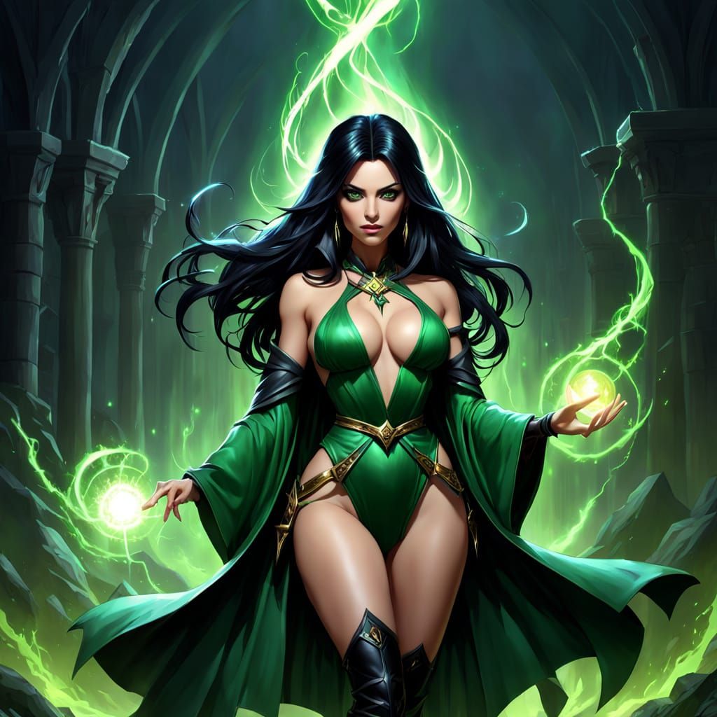 Medieval Sorceress Enchants with Magic in Fantasy Realm