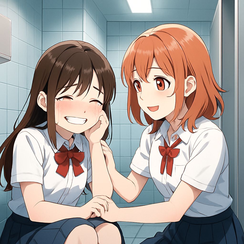 Anime Girls Share Kindness in School Bathroom